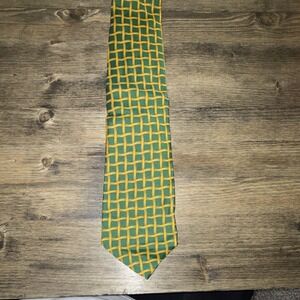 Vintage John Frederics Green Yellow Geometric Men's Neck Tie RN 18246
